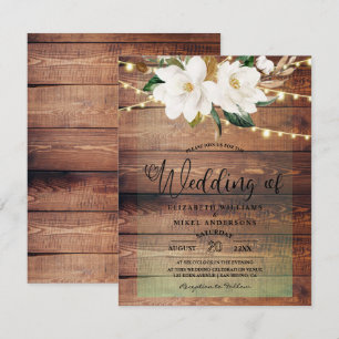 Invitation Bois rustique Lumières Floral Blanc mariage de v