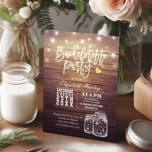 Invitation Bois rustique & Mason Jar Éclairage Bachelorette (Créateur téléchargé)