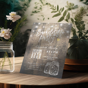 Invitation Bois rustique & Mason Jar Éclairage Bachelorette