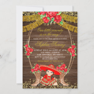 Invitation Bois Rustique mexicain Red Charra Baby shower Invi