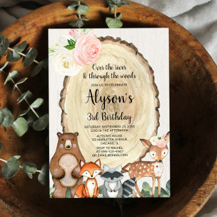 Invitation Bois rustique mignon animaux fille anniversaire