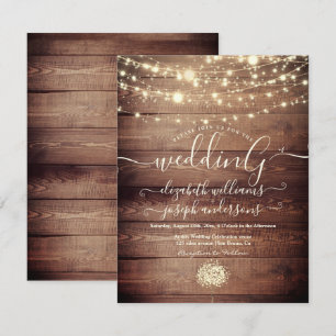 Invitation Bois rustique naturel et lumière blanche mariage à