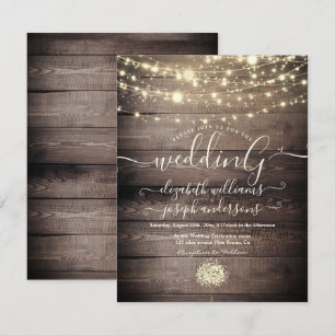 Invitation Bois rustique naturel et lumière blanche mariage à