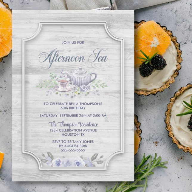 Invitation Bois rustique N'importe quel âge après-midi Thé An (Créateur téléchargé)