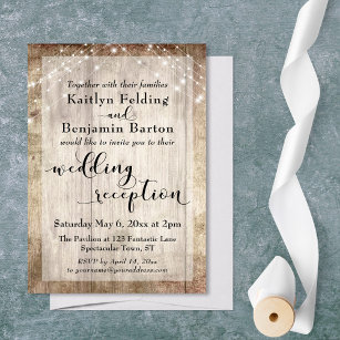 Invitation Bois rustique pâle et lumières Réception de mariag