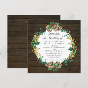 Invitation Bois rustique Pine de Noël Cône vert Mariage