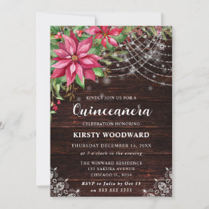 Invitation Bois Rustique & Poinsettia Quinceañera