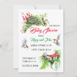 Invitation Bois rustique Robin des oiseaux avec Baby shower d