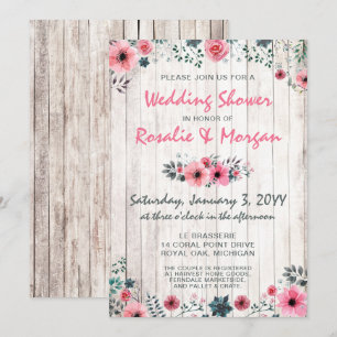 Invitation Bois rustique Rose  douche Mariage campagnard
