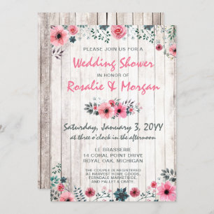 Invitation Bois rustique Rose douche Mariage campagnard