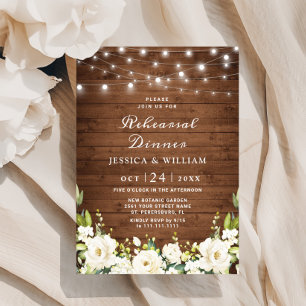 Invitation Bois rustique Roses blanches Hydrangea Dîner de ré