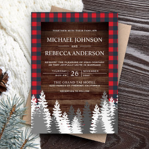 Invitation Bois rustique Rouge Buffalo Plaid Blanc Pine Maria