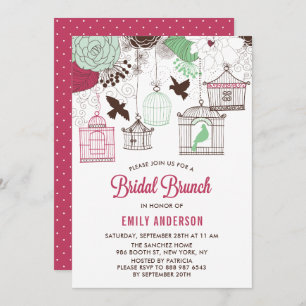Invitation Bois Rustique Rouge et Vert pour oiseaux Brunch nu