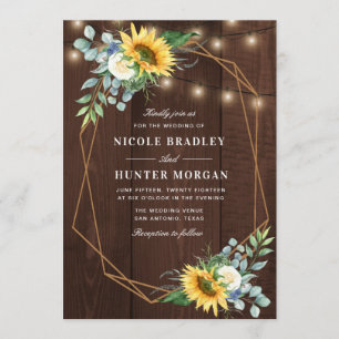 Invitation bois rustique Tournesol blanc mariage