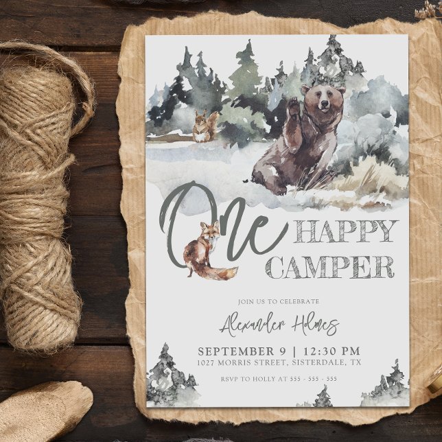 Invitation Bois rustique Un Joyeux Camper Anniversaire (Créateur téléchargé)