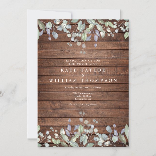 Invitation Bois rustique Verdure Aquarelle Mariage Floral (Devant)