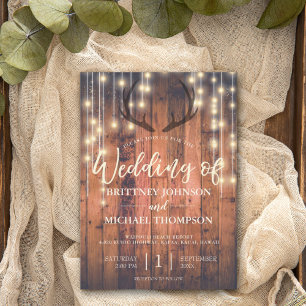 Invitation Bois rustique voyants Antler Mariage