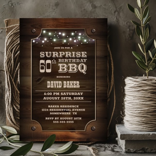 Invitation Bois Surprise 60e anniversaire BBQ (Créateur téléchargé)