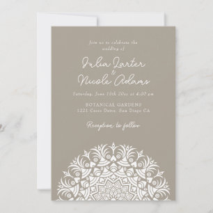 Invitation Bois Taupe Beige Abstrait Mandala Mariage