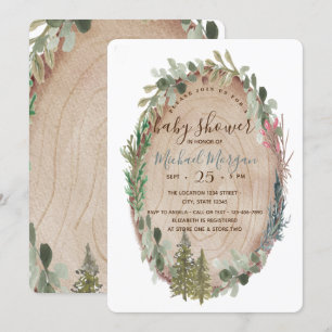 Invitation Bois Texture Pine Arbre Baby shower bois