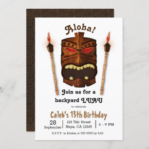 Invitation Bois Tiki Aloha Polynesian Mask Luau Anniversaire