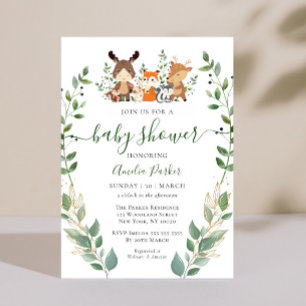 Invitation Bois Végétation Forêt Animaux Baby shower