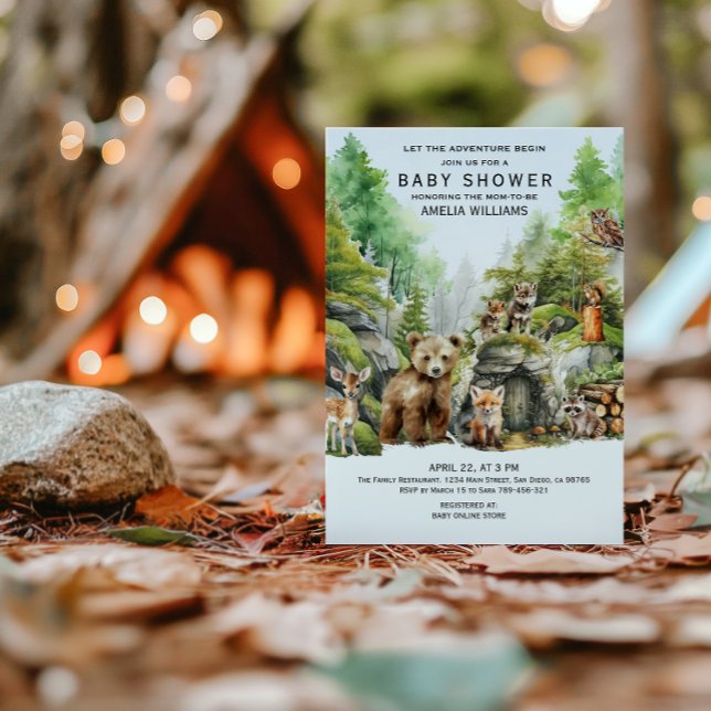 Invitation Bois vert Whimsical Aquarelle Forêt Animal (Créateur téléchargé)