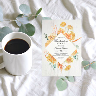 Invitation Bois vintage et aquarelle Fleurs Jaunes Inv cadre