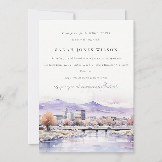 Invitation Boise, Idaho Watercolor Landscape Bridal Shower (Devant)