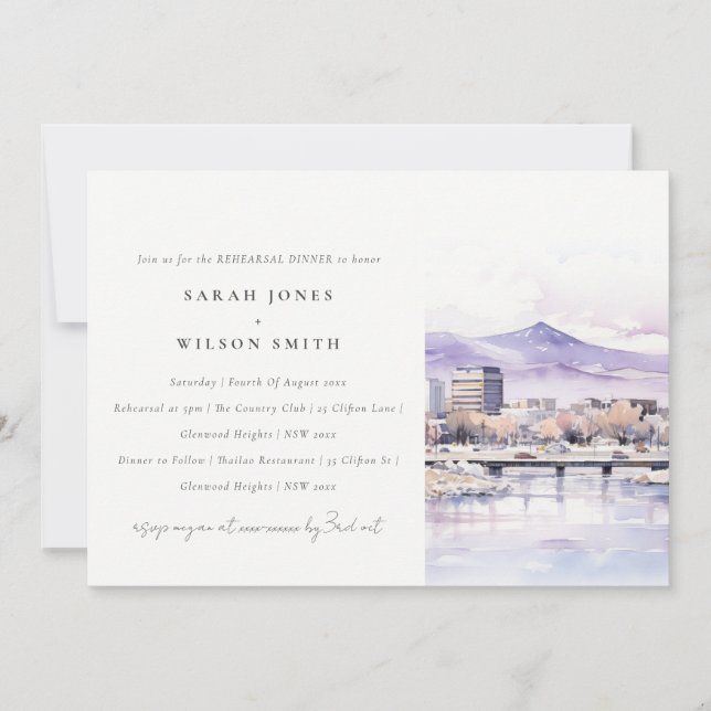 Invitation Boise, Idaho Watercolor Landscape Rehearsal Dinner (Devant)