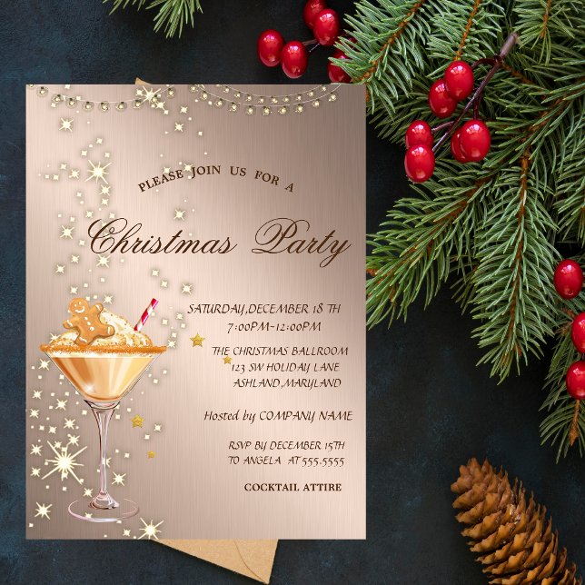 Invitation Boisson Biscuit au Gingembre Légère Rose Gold Noël (Créateur téléchargé)