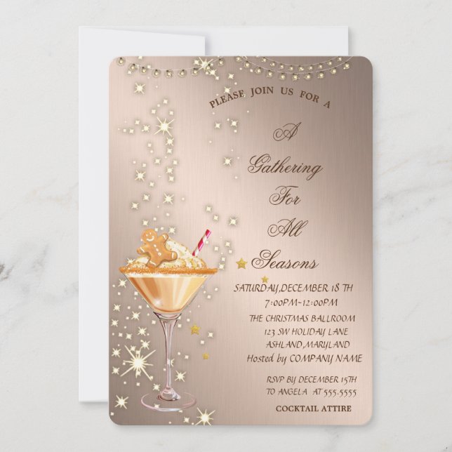 Invitation Boisson Biscuit au Gingembre Rose Gold Toutes Sais (Devant)