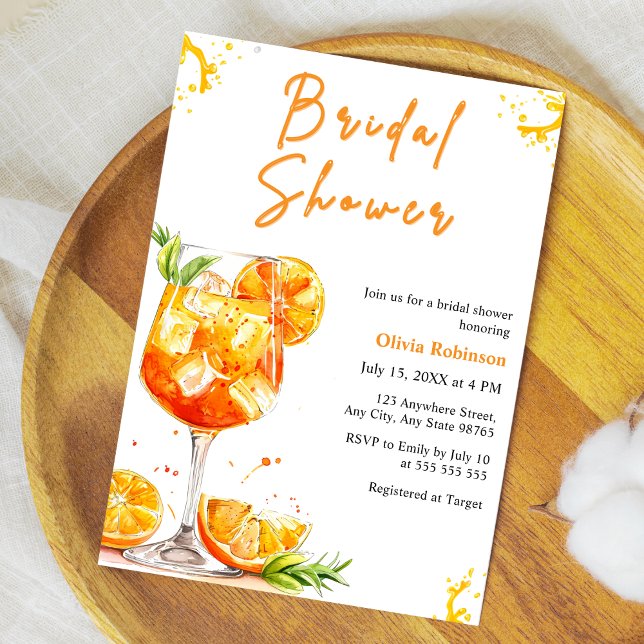 Invitation Boisson Cocktail Orange Aperol Spritz Shower de Ma (Orange Cocktail Drink Aperol Spritz Bridal Shower Invitation )