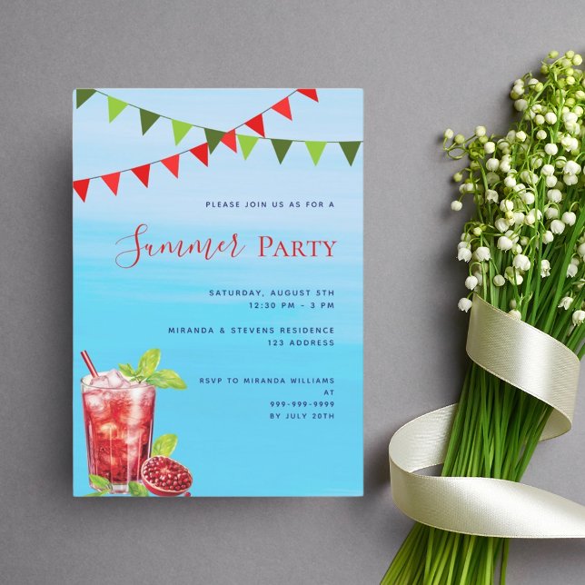 Invitation Boisson rouge de la piscine eau bleue (Créateur téléchargé)