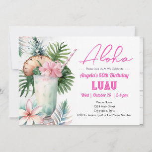 Invitation Boisson Tropicale Aloha Luau 50ème Anniversaire