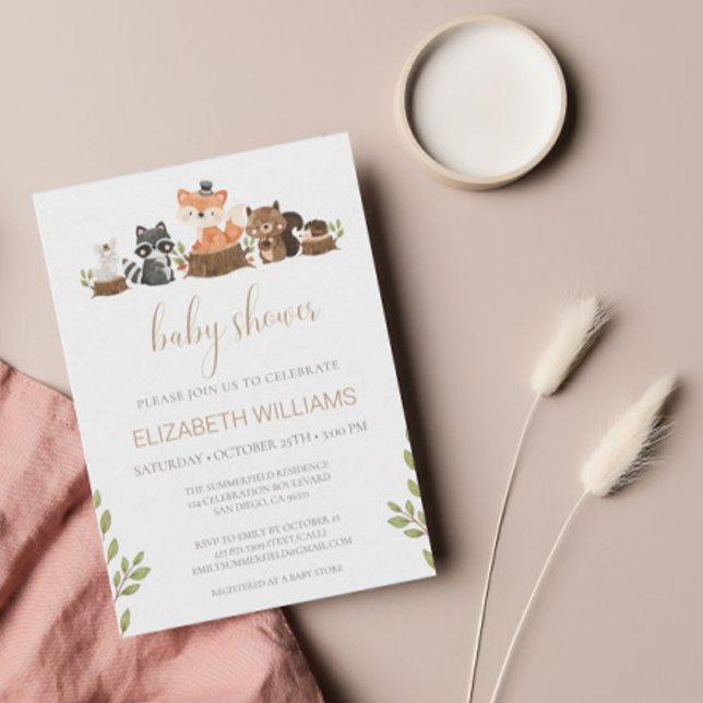 Invitation Boissons Animaux forestiers Baby shower neutre pou (Créateur téléchargé)