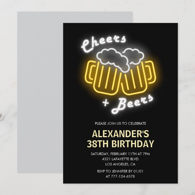 Invitation Boissons Black Cheers et Bières 38e anniversaire (Devant / Derrière)