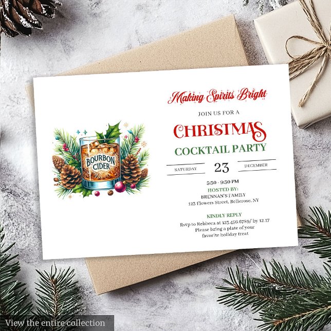 Invitation Boissons chic de bourbon pour les fêtes imprimable (Chic bourbon printable holiday cocktails party Invitation)
