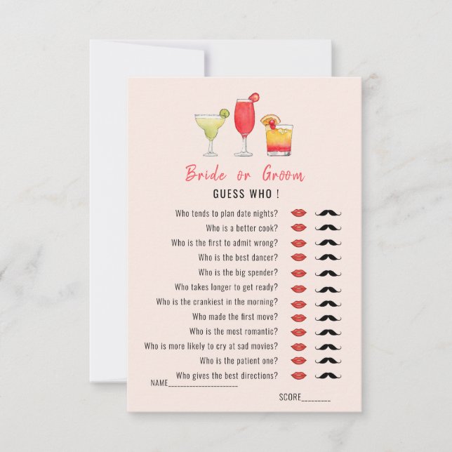 Invitation Boissons Cocktail Guess Who Jeu de douche  (Devant)