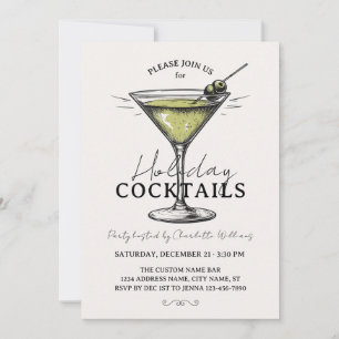Invitation Boissons Cocktails Rétro de Fêtes de Noël Soirée d
