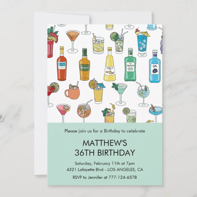 Invitation Boissons Colorées Cocktail Champagne 36e anniversa (Devant)