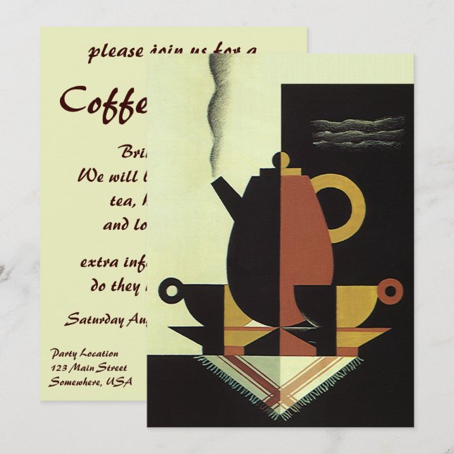 Invitation Boissons de boissons vintage Cafetière avec tasses (Devant / Derrière)