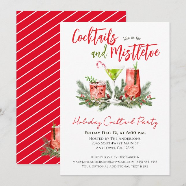 Invitation Boissons de fête rouges et vertes pour cocktail de (Devant / Derrière)