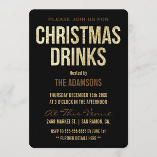 Invitation Boissons de Noël au renne à paillettes dorées