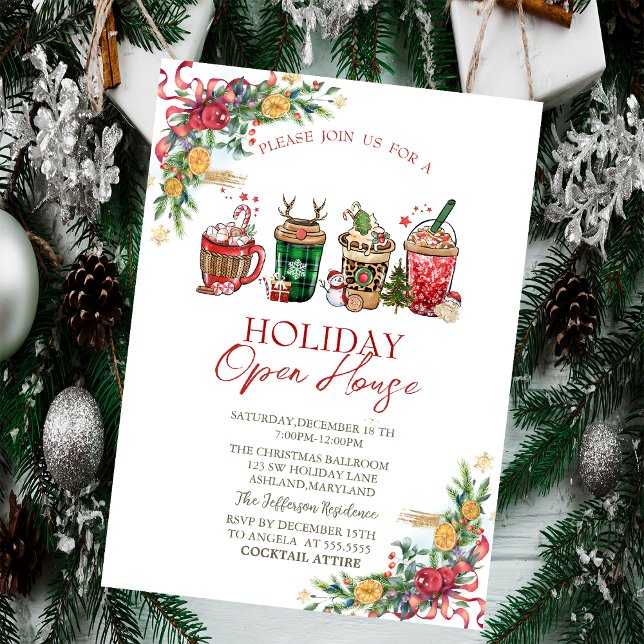 Invitation Boissons de Noël, Branches de vacances (Créateur téléchargé)