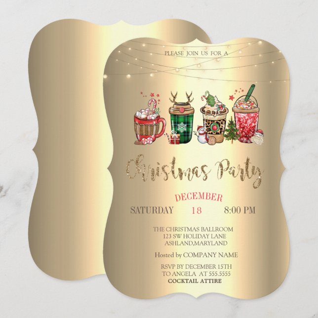 Invitation Boissons de Noël Fête d'entreprise de Noël (Devant / Derrière)