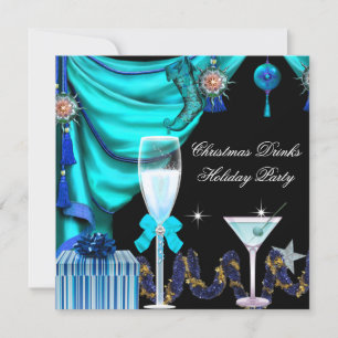 Invitation Boissons élégantes de fête de Noël Bleu Blanc