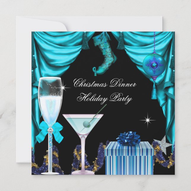 Invitation Boissons élégantes de fête de Noël Bleu Blanc (Devant)