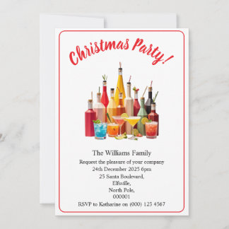 Invitation Boissons et cocktails de fête de Noël Xmas blanc