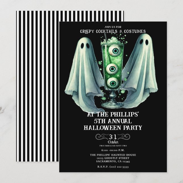 Invitation Boissons et costumes effrayants Soirée Halloween f (Devant / Derrière)